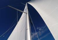 sailing yacht blue sky white sails mast rigging genoa mainsail sailboat sailing